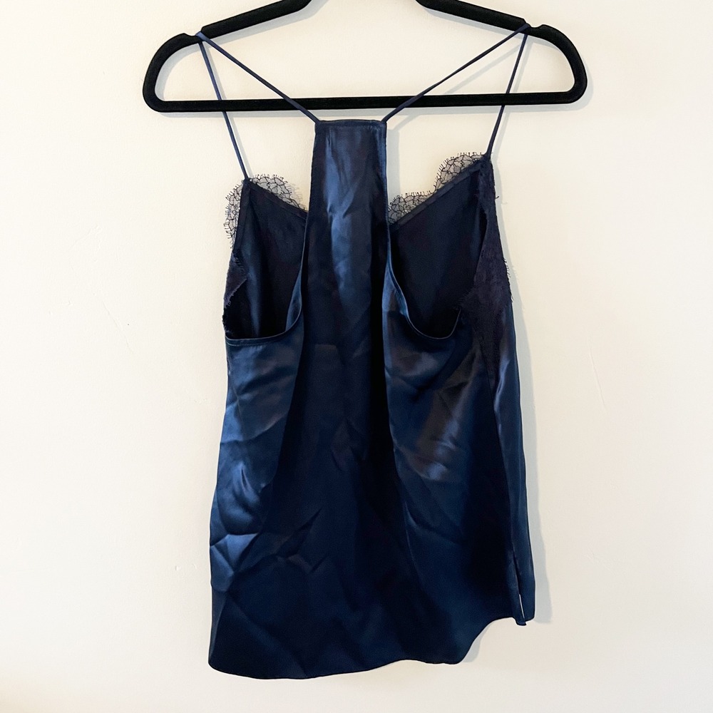 CAMI NYC Navy Blue 100% Silk Lace Trim Racerback Camisole Tank Top Medium - Picture 4 of 10
